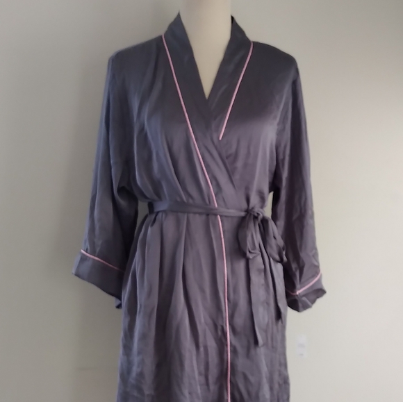 NWT j couture satin dark grey robe size L_XL - Picture 2 of 11
